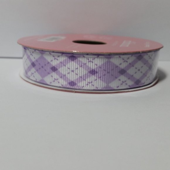 Ribbon 5/8" Purple White - Picture 1 of 3
